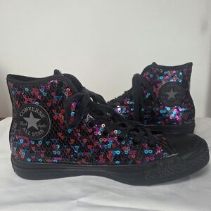 Converse Sequins Black Shine Sparkle Hi Top Sneakers 562443C Size 8.5